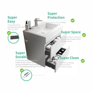 English Elm U005-Alice24-201 24" White Floating Bathroom Vanity With Soft-Close Drawers & Modern One-Piece Sink W1865S00001-GIGA