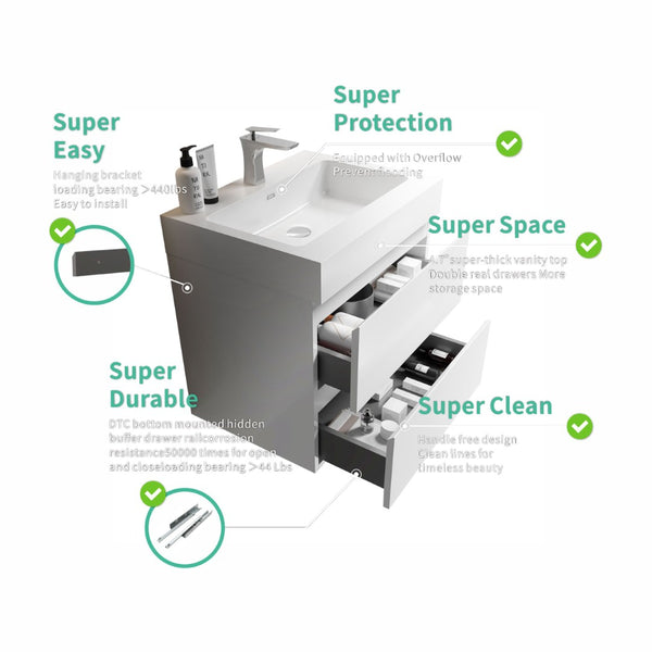 English Elm U005-Alice24-201-2Alice 24" White Floating Vanity With Integrated Sink, Modern Storage Solution For Bathrooms W1865S00178-GIGA