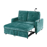 English Elm 53.9" Modern Loveseat Pull-Out Sofa Bed With Adjustable Backrest, Two Cup Holders , A Phone Holder, Three Charging Ports and Side Storage Pockets For Living Room, Teal