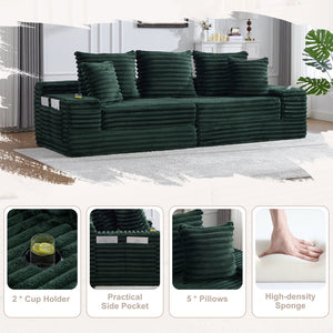 English Elm Oversized Corduroy Cloud Couch Convertible Sleeper Sofa with Memory Foam Seating Emerald W395S00120