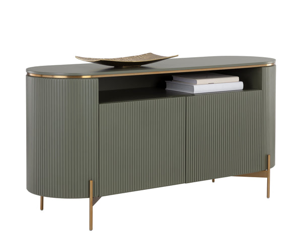 Sunpan Paloma Sideboard - Luxurious High Gloss Finish With Sculptural Design And Gold Accents For Modern Spaces Green Wood 110396
