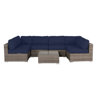English Elm All-Weather Wicker 7-Piece Outdoor Sectional Sofa Set With Premium Cushions - Effortless Comfort & Style B120S00092