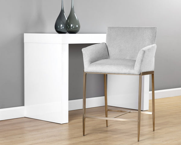 Sunpan GESA Counter Stool - Modern Antique Brass Frame with Polo Club Stone Fabric for Stylish Comfort 105168