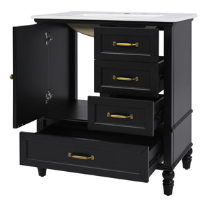 English Elm Christopher Knight Home® - 30" Bathroom Vanity with Ceramic Sink, Acacia & MDF Cabinet, Soft-Close Door & Drawers Black N759P346895B