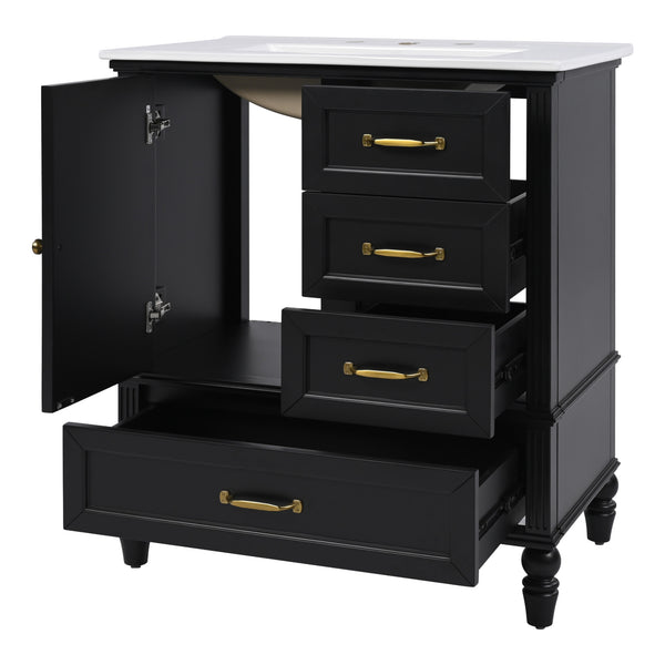 English Elm Christopher Knight Home® - 30" Bathroom Vanity with Ceramic Sink, Acacia & MDF Cabinet, Soft-Close Door & Drawers Black N759P346895B