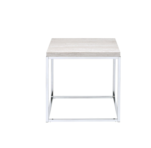 English Elm Light sleek rectangular coffee table with engineered stone top and polished metal sled base for modern living spaces Chrome,Light Oak B062P209118