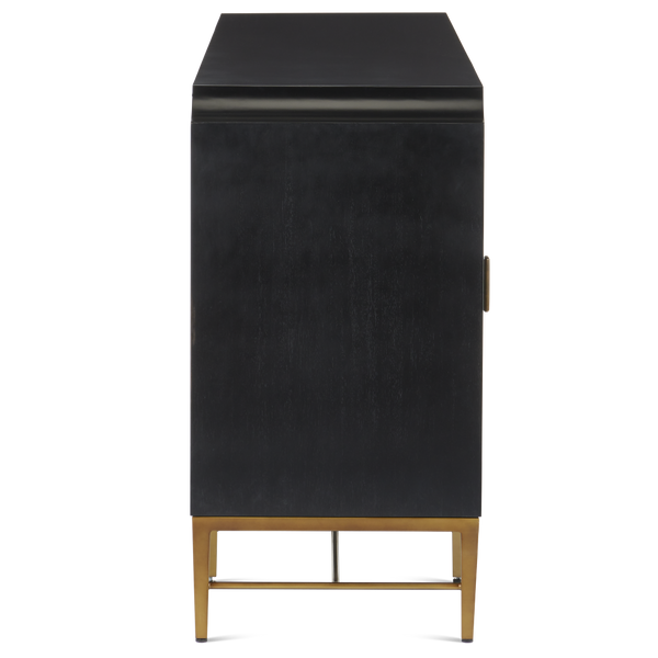 Kallista Blue Credenza - Elegant Dark Sapphire Finish with Antique Brass Accents for Sophisticated Spaces