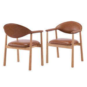 English Elm Modern Rubberwood Dining Chair Set Sculptural Curved Back Upholstered Seat Walnut Frame N768P391165O