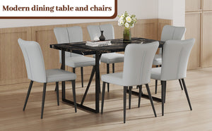 English Elm Table Modern Black Marble Mdf Dining Set With 6 Light Gray Pu Chairs - Stylish, Durable, Comfortable W1151S02528-GIGA