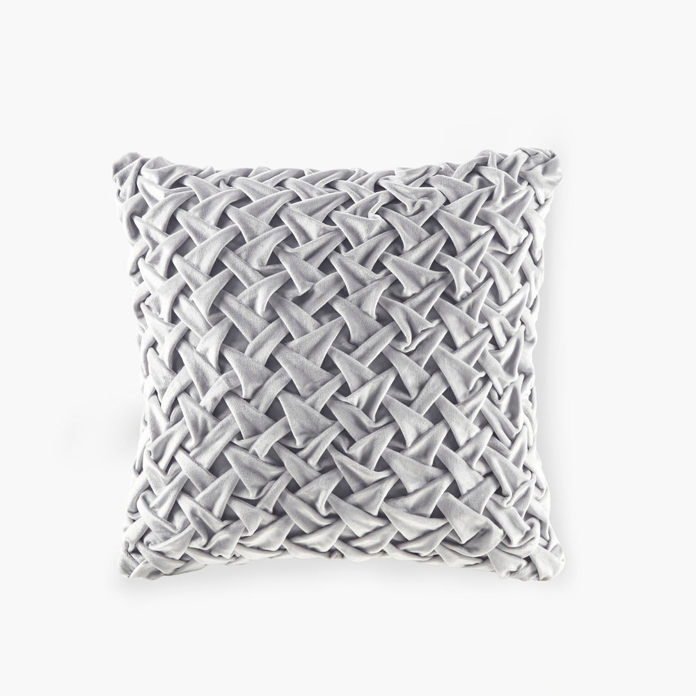 English Elm Square Ruched Velvet Decor Pillow with Plush Goose Feather Insert and Hidden Zipper Luxury Touch Silver 17.32 L x 17.32 W x 3.94 H B035129202