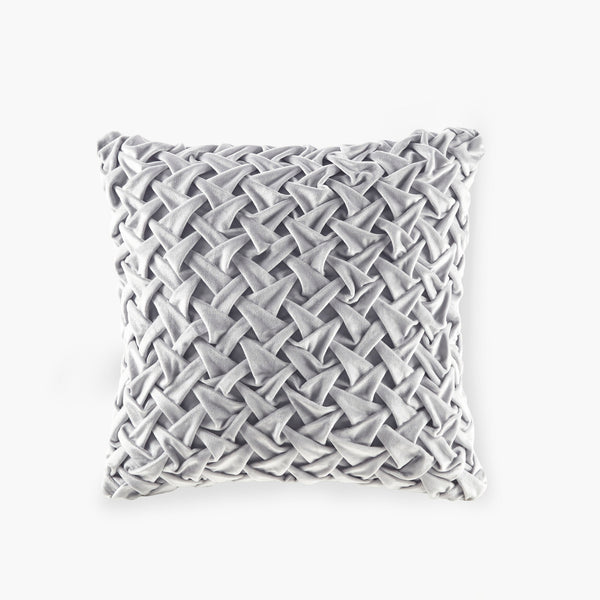 English Elm Square Ruched Velvet Decor Pillow with Plush Goose Feather Insert and Hidden Zipper Luxury Touch Silver 17.32 L x 17.32 W x 3.94 H B035129202