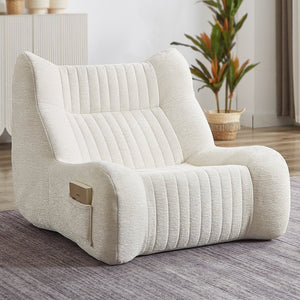 English Elm Bean Bean Bag Chair with Armrests Ergonomic Chenille Lounge Seat Filled with High-Resilience Sponge White W3434P329959