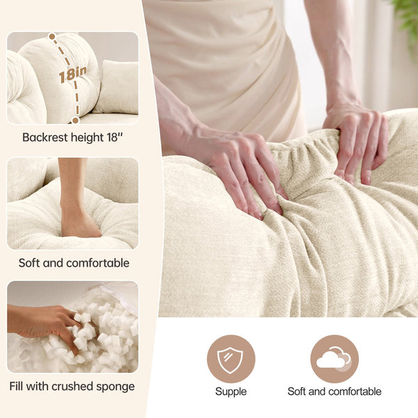 English Elm Modular U-Shaped Sectional Couch With Ottoman, Premium Chenille, Tufted Backrest, 2 Pillows, Beige W714S01369