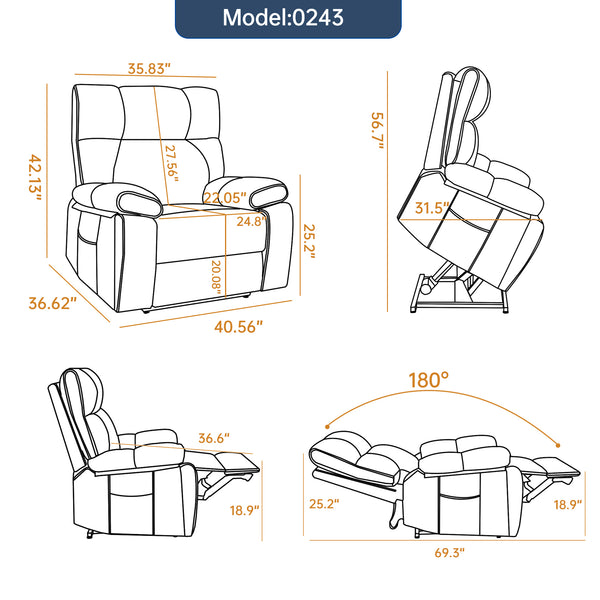 English Elm Black Leatheraire Power Lift Recliner with Massage Heat and 350 Lb Dual Motor W1803P340318
