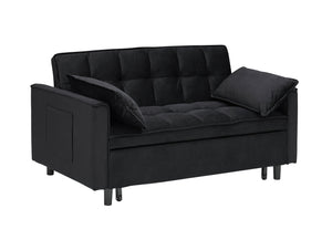 English Elm Modern Velvet Sofa Pull-Out Bed 3-in-1 Convertible Love Seat with Pillows, Spacious 500lb Support Black W3371P315001
