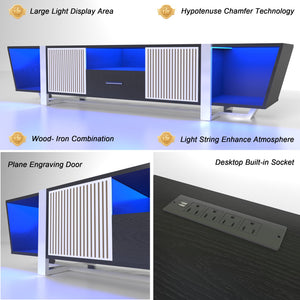 English Elm TV Console Carved Front with Metal Legs – Modern Entertainment Center, High-Capacity Storage Design Black W1701P164320