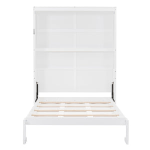 English Elm Full Size Murphy Wall Bed with Integrated Shelving for Studio or Guest Room Use LP000692AAK-2