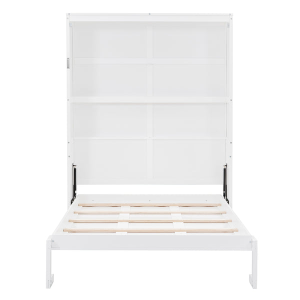 English Elm Full Size Murphy Wall Bed with Integrated Shelving for Studio or Guest Room Use LP000692AAK-2