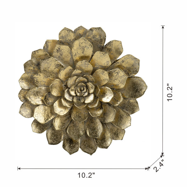 English Elm D10.2X2.4" Luxurious Gold Succulent Wall Plaque Set - Elegant Décor For Modern Interiors & Gallery Walls W2078P223119