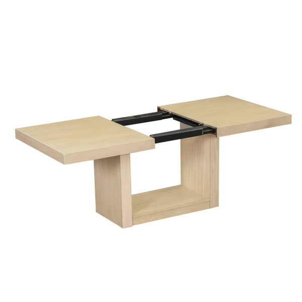 English Elm Topmax Extendable Acacia Wood Pedestal Dining Set with Bench and Upholstered Chairs N717S000054A