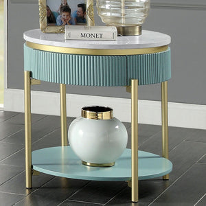 English Elm Glam Art Deco End Table Faux Marble Top Reeded Body Matte Gold Frame Living Room B011P184960