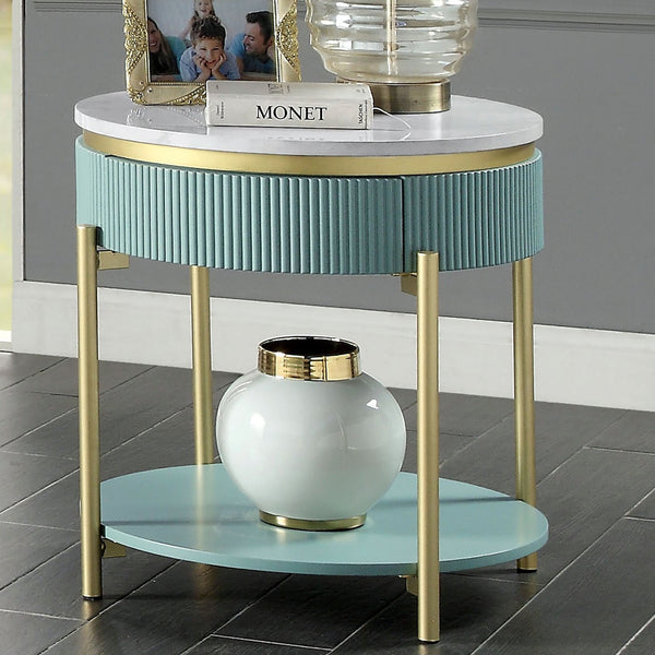 English Elm Glam Art Deco End Table Faux Marble Top Reeded Body Matte Gold Frame Living Room B011P184960