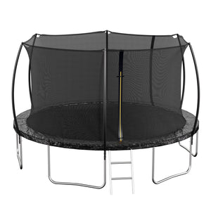 English Elm 14ft Trampoline with Curved Pole Enclosure Net Galvanized Frame and Safety Ladder W285P236466