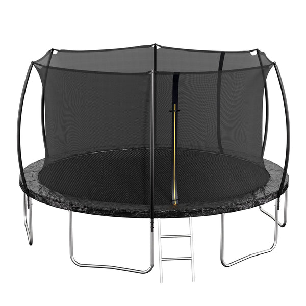 English Elm 14ft Trampoline with Curved Pole Enclosure Net Galvanized Frame and Safety Ladder W285P236466