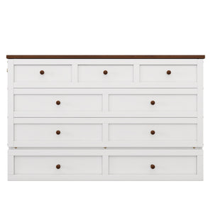 English Elm Solid Pine Murphy Bed Chest with Built-In Charging Station, Large Storage Drawer, Space-Saving Design White+Walnut 59.06 L x 24.8 W x 5.31 H BS701P176340K