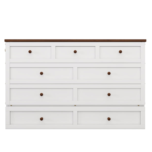 English Elm Solid Pine Murphy Bed Chest with Built-In Charging Station, Large Storage Drawer, Space-Saving Design White+Walnut 59.06 L x 24.8 W x 5.31 H BS701P176340K