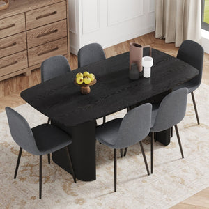 English Elm Table Set: Stylish 67" Black Wood Grain Mdf Dining Table With 6 Dark Gray Linen Chairs For Comfort W1151S04155-GIGA