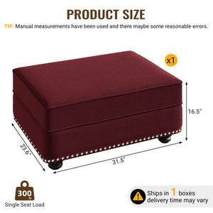 English Elm Velvet Upholstered Modular Ottoman with Solid Wood Frame for Living Room Sofa Pairing Burgundy W1885P448709
