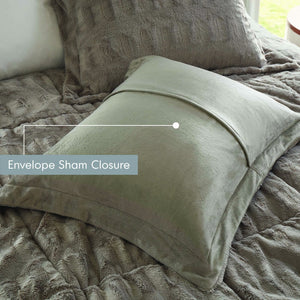 English Elm 3 Piece Shaggy Faux Fur Comforter Set Plush Lodge Style Hypoallergenic Bedding Gray B035P319597