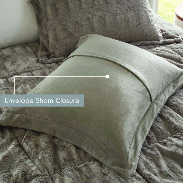 English Elm 3 Piece Shaggy Faux Fur Comforter Set Plush Lodge Style Hypoallergenic Bedding Gray B035P319597