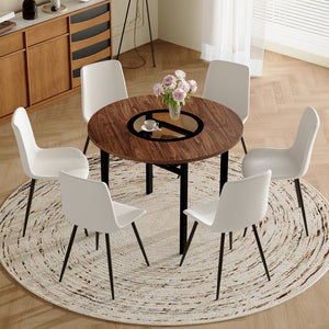 English Elm Table Set 42 Inch Round Wood Grain Mdf with Glass Inlay and 4 Ergonomic Chairs Brown+Black,White W1151S04488