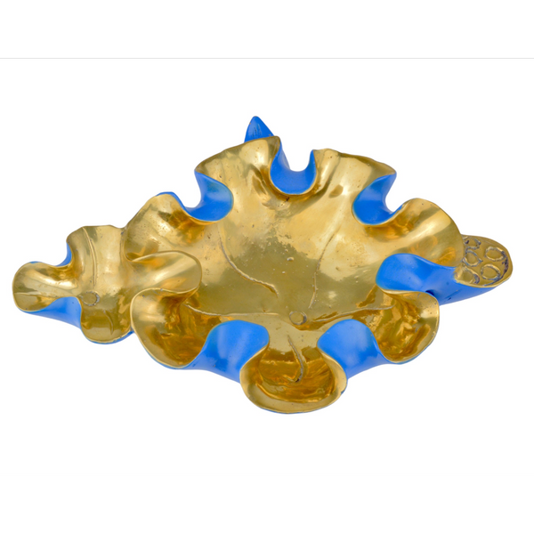 Wrapped Lotus Leaf Decorative Bowl - Exquisite Handcrafted Bronze Vessel, Elegant Green & Gold Design