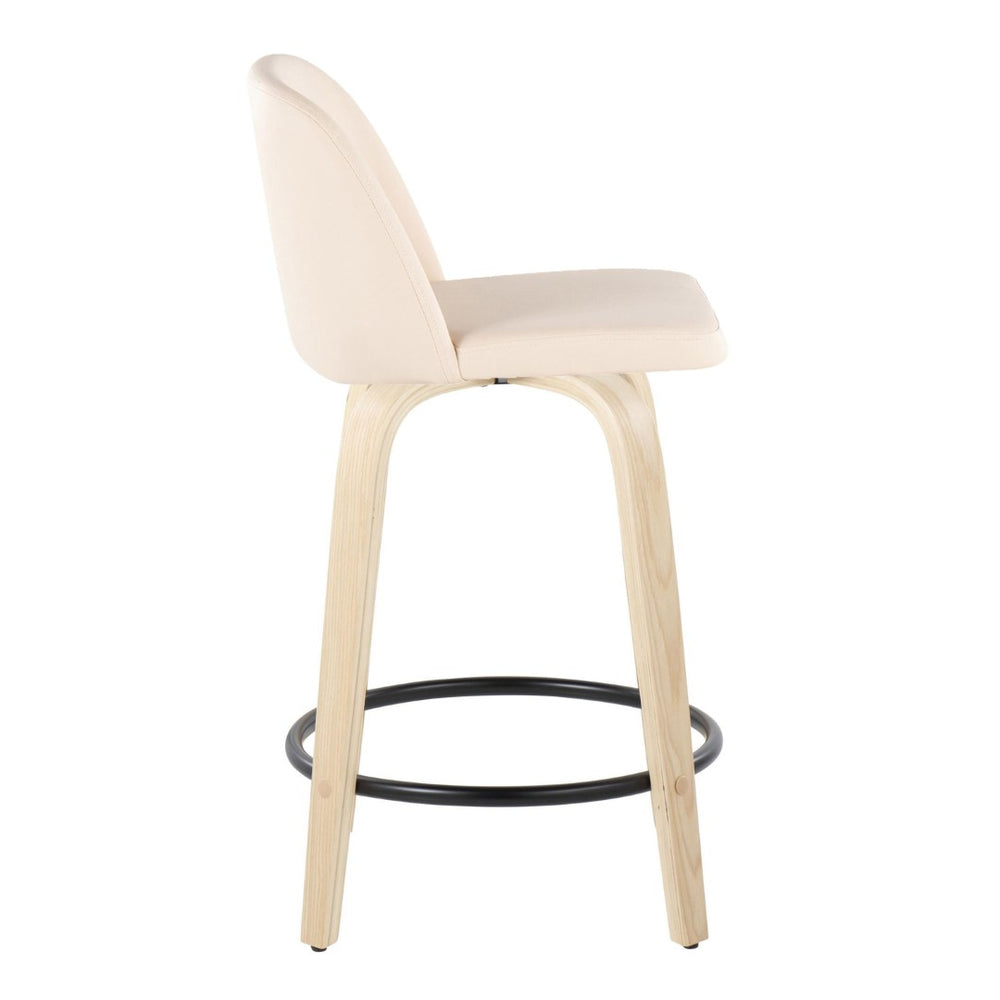 English Elm Toriano 24" Fixed Height Counter Stools - Set Of 2 With Cream Faux Leather & Swivel, Modern Design B202S00124-GIGA