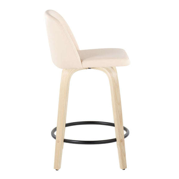 English Elm Toriano 24" Fixed Height Counter Stools - Set Of 2 With Cream Faux Leather & Swivel, Modern Design B202S00124-GIGA