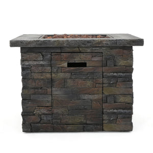 English Elm 33" Square Mgo Propane Fire Pit 40000 Btu Stone Finish Outdoor Patio Focal Point 60676.00NTL-40K