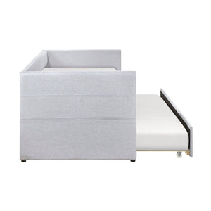 English Elm Modern Upholstered Daybed with Pull Out Trundle Nailhead Trim and Side Storage Pockets Light Gray B011P419504