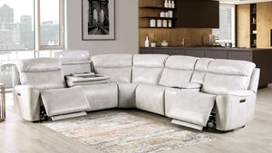 English Elm Power Reclining L-shaped Sectional with Wireless Charging Console and Zero Gravity Leatherette Taupe B2741S00786