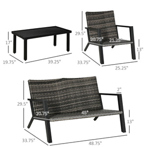 English Elm Outsunny 4 Piece Outdoor Pe Wicker Conversation Set with Loveseat and Coffee Table W2225P200589