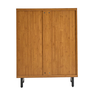 English Elm Shoe Cabinet with Louver Doors, 6-Tier Adjustable Shelves, MDF Storage Rack with Metal Legs for Entryway Natural W3417P388711