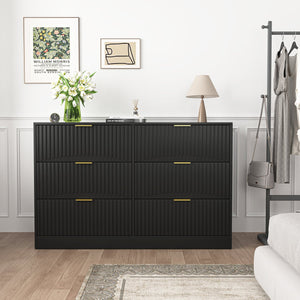 English Elm Modern Six Drawer Chest with Wavy Textured Fronts Sleek Matte Storage for Any Room Black W409P307525