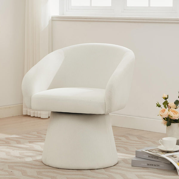 English Elm Christopher Knight Home® - Modern Swivel Narrow Corduroy Accent Chair with 360° Rotation, Compact Barrel Seat, 300 lb Capacity, Beige Comfort N765P292088B
