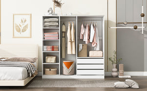 English Elm Doorless Open Wardrobe with 6 Compartments and 3 Drawers, Modern Space-Saving Storage for Bedroom White N820S00036K