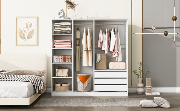 English Elm Doorless Open Wardrobe with 6 Compartments and 3 Drawers, Modern Space-Saving Storage for Bedroom White N820S00036K