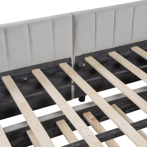 English Elm Full L-Shaped Upholstered Daybed with Twin Pop-Up Trundle, Vertical Stripe Design, Cozy Lounge Style (98) Gray SF000191AAE