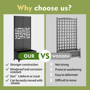 English Elm Metal Planter Box With Trellis & Privacy Screen – Versatile Raised Garden Bed On Wheels For Climbing Plants W347P399106