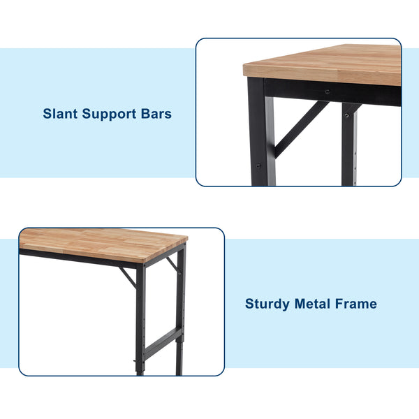 English Elm 48" Heavy-Duty Adjustable Workbench – Mobile Rubberwood Table With Steel Frame, 2000 Lbs Capacity W1422P218518
